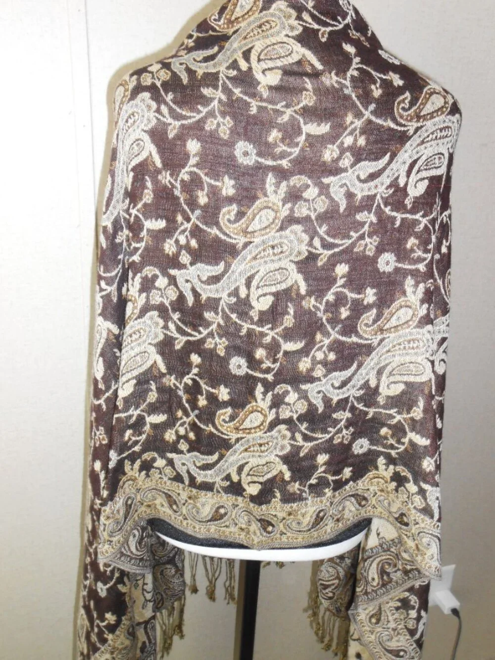 Pashmina Brown & Gold Scarf – Soft, Lightweight, Elegant Wrap